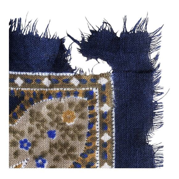 Vintage 1950’s - 1960’s Navy Taupe Ivory Paisley Floral Print Scarf Preowned - Picture 8 of 15